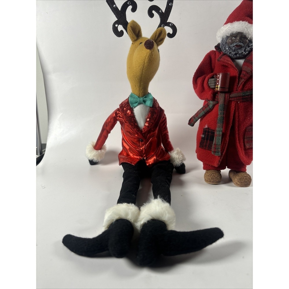Christmas Shelf Sitter Reindeer & Santa Figurines Holiday Decor Plush Lot - Picture 5 of 11
